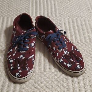 Disney Maroon Sneakers with White Mickey Print and Blue Laces